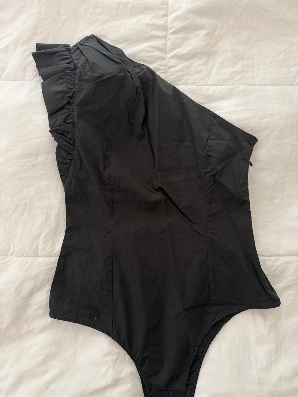 Black One-Shoulder Ruffle One-Piece